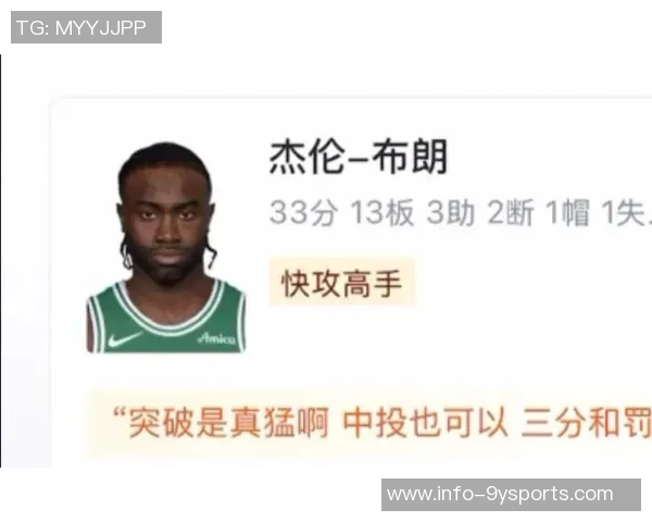 杰伦布朗全场最高30分表现出色三分球命中率高达44助力球队胜利 杰伦布朗全场最高30分表现出色三分球命中率高达44助力球队胜利